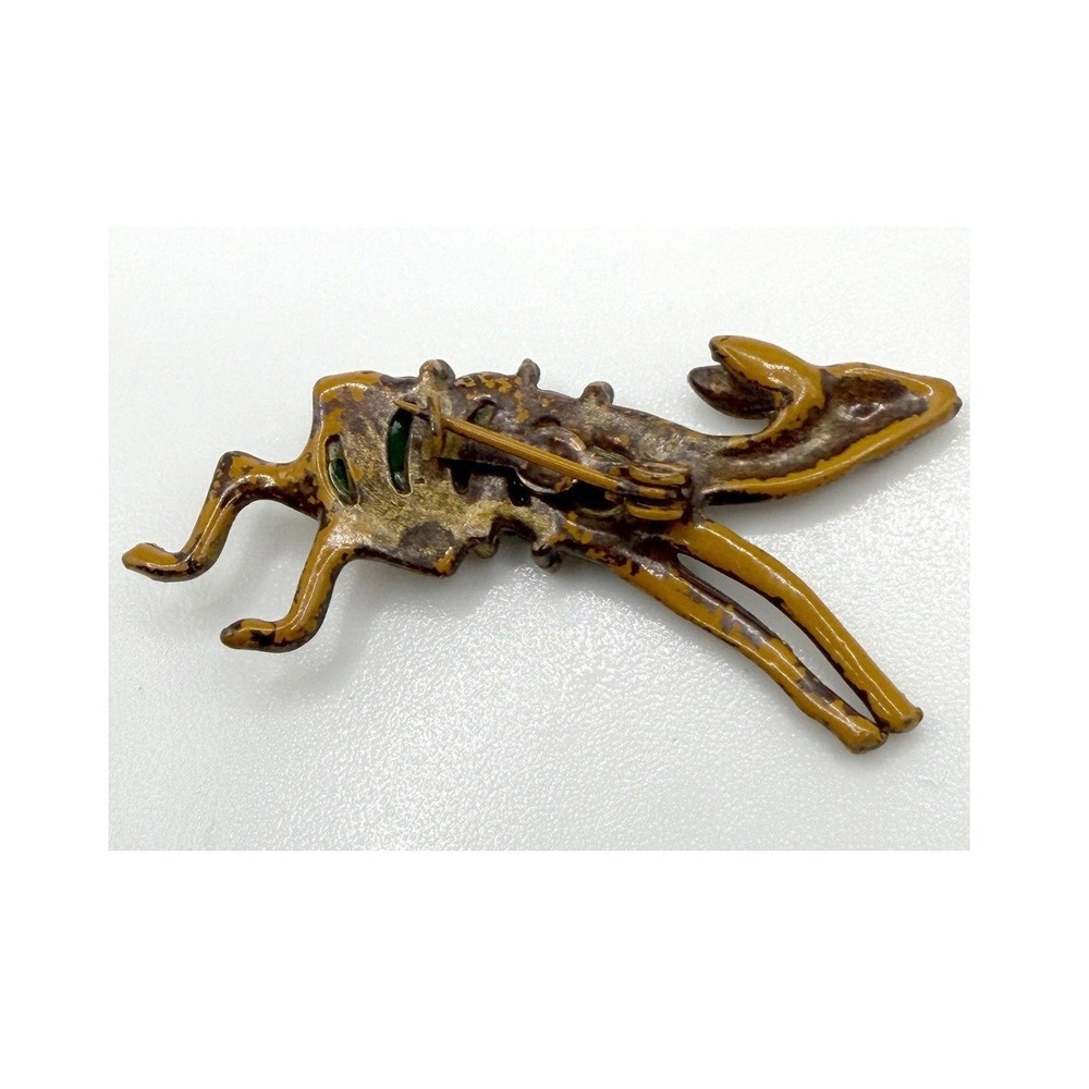 Vintage Figural Deer Brooch Pale Green Disc Gold Tone Running Animal Pin 2" - Picture 4 of 4